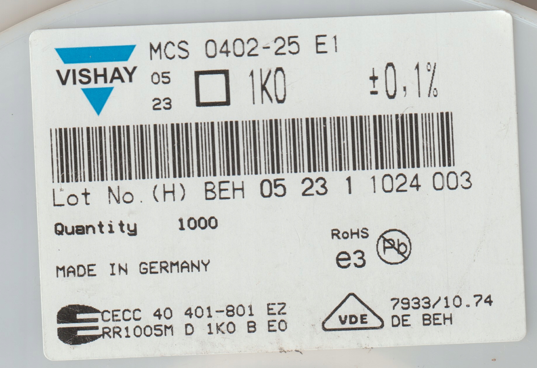 40x 1K 0.1% 25ppm Rezystor Smd 0402