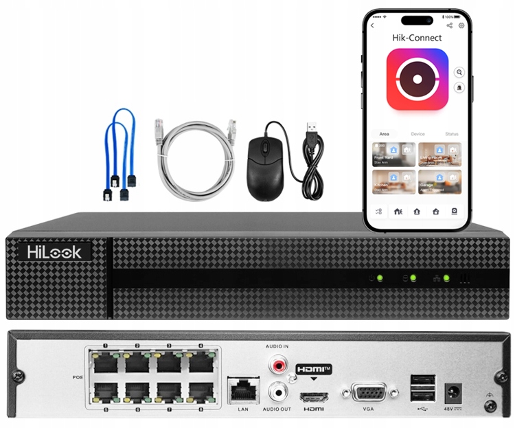 Rejestrator Ip Hikvision Switch 8xPOE Do Kamer 8MPx Aplikacja Hik-connect