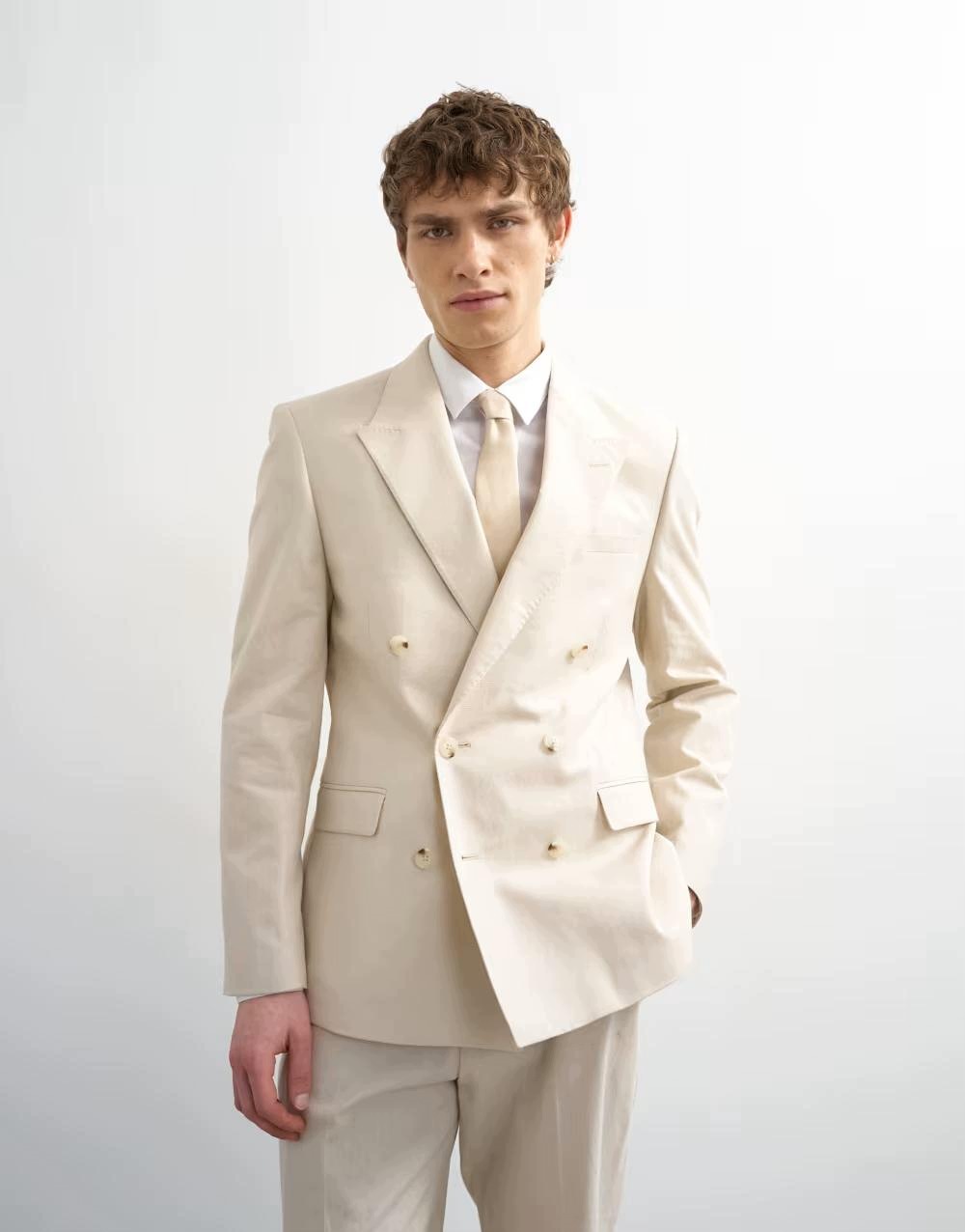 Topman Béžová Dvouřadá Sako B23__XXL/EU:44