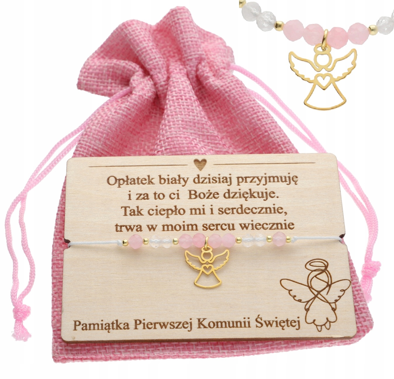 Památka prvního svatého přijímání Náramek Anděl přírodní kameny