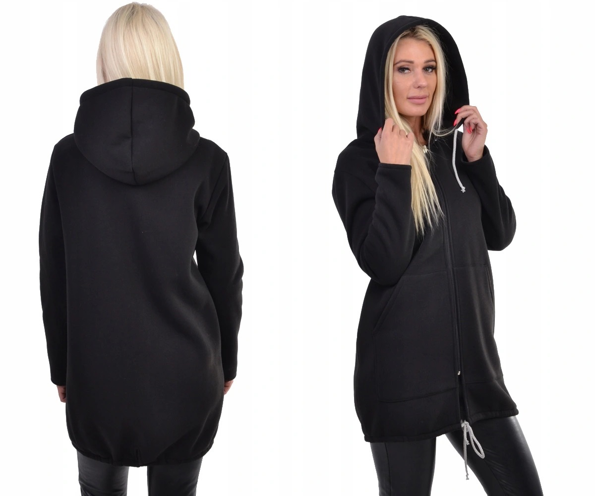 CIEPŁY GŁADKI DRESOWY PŁASZCZ Z KAPTUR Rozmiar.40 Rękaw długi rękaw