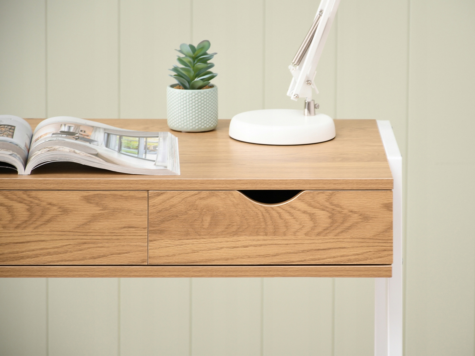 MAŁE BIURKO SKANDYNAWSKIE SEKRETARZYK 100 CM Z SZUFLADAMI LUND DĄB - BIAŁY Wysokość mebla 75 cm
