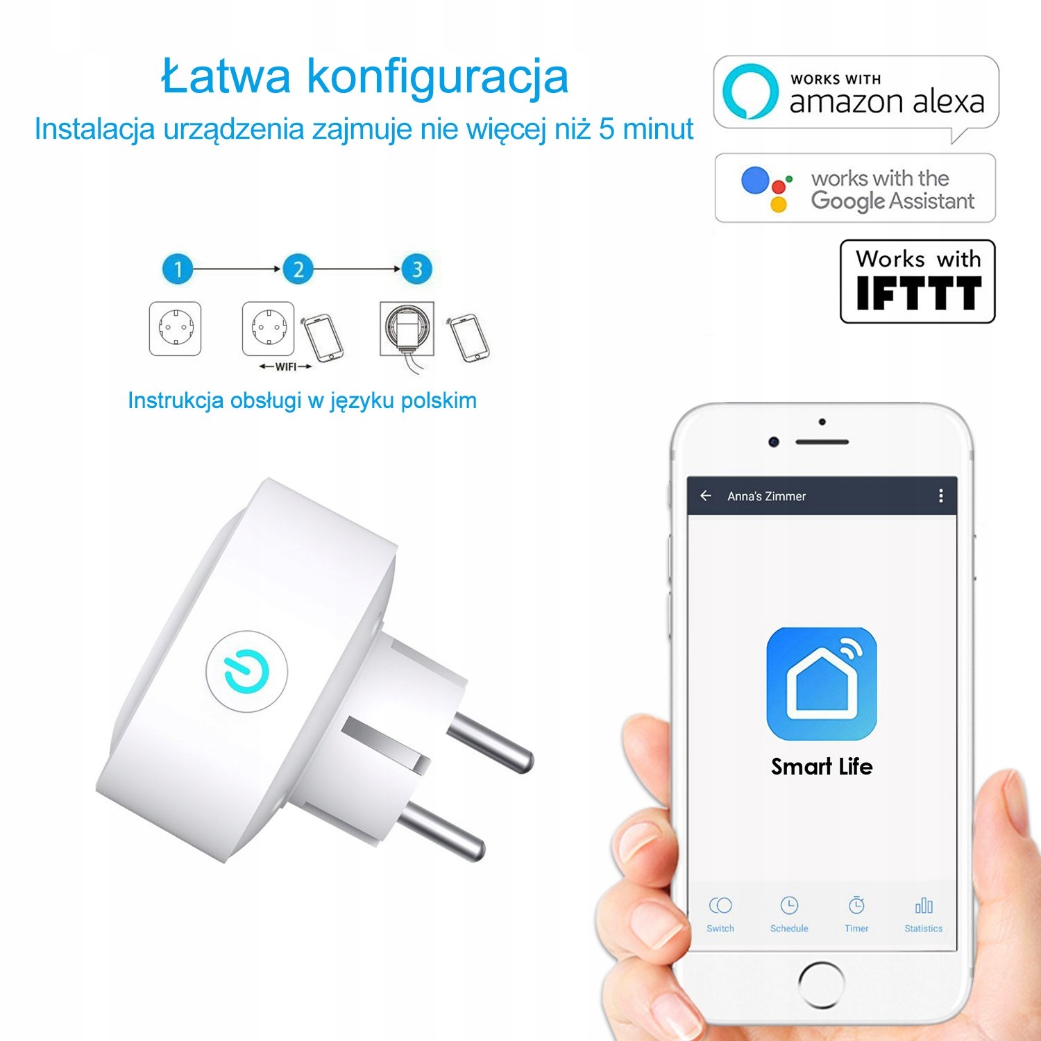 INTELIGENTNE GNIAZDKO WiFi POMIAR Energii 2XUSB Seria SP112