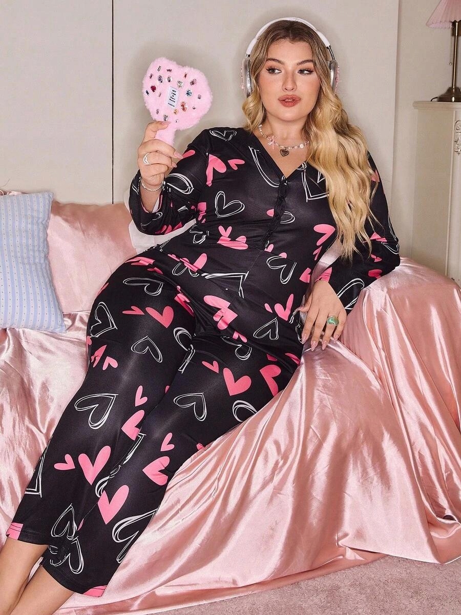 SHEIN PIŻAMA KOMBINEZON ONESIE WZÓR SERCA BAV S06__46