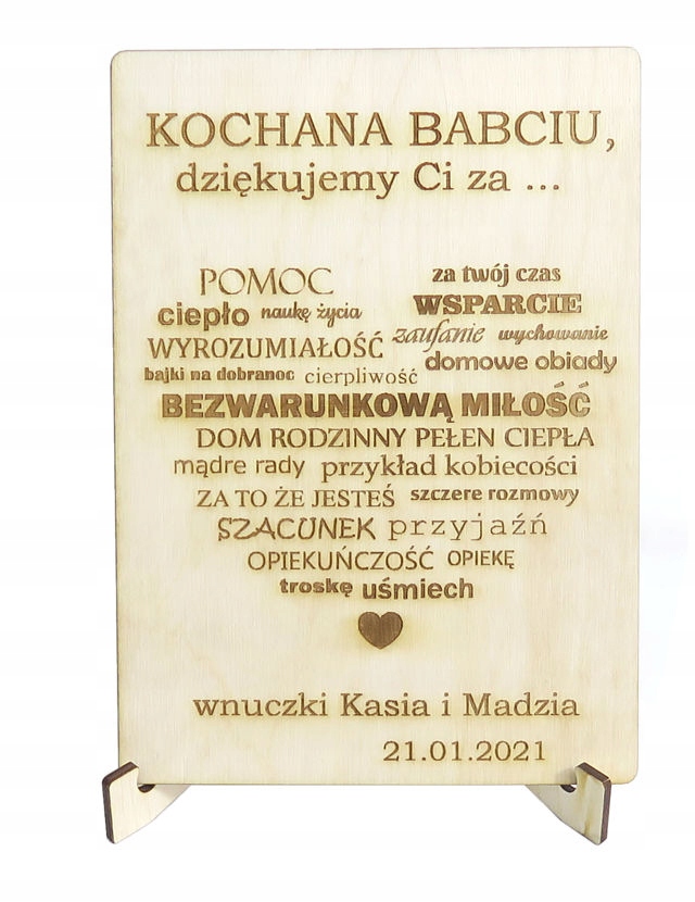 

Prezent Upominek Dzień Babci Grawerowane Serce BD7