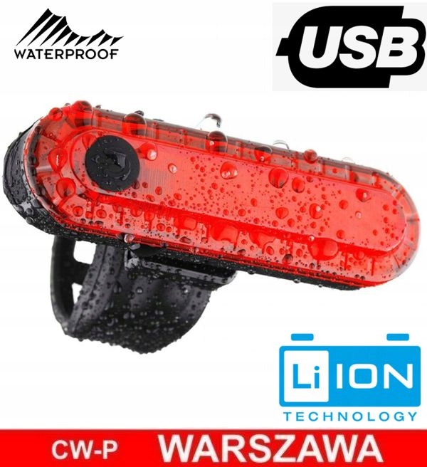 Lampka rowerowa TYŁ 5 LED 4-Funkcje ładowanie USB Marka Inna marka
