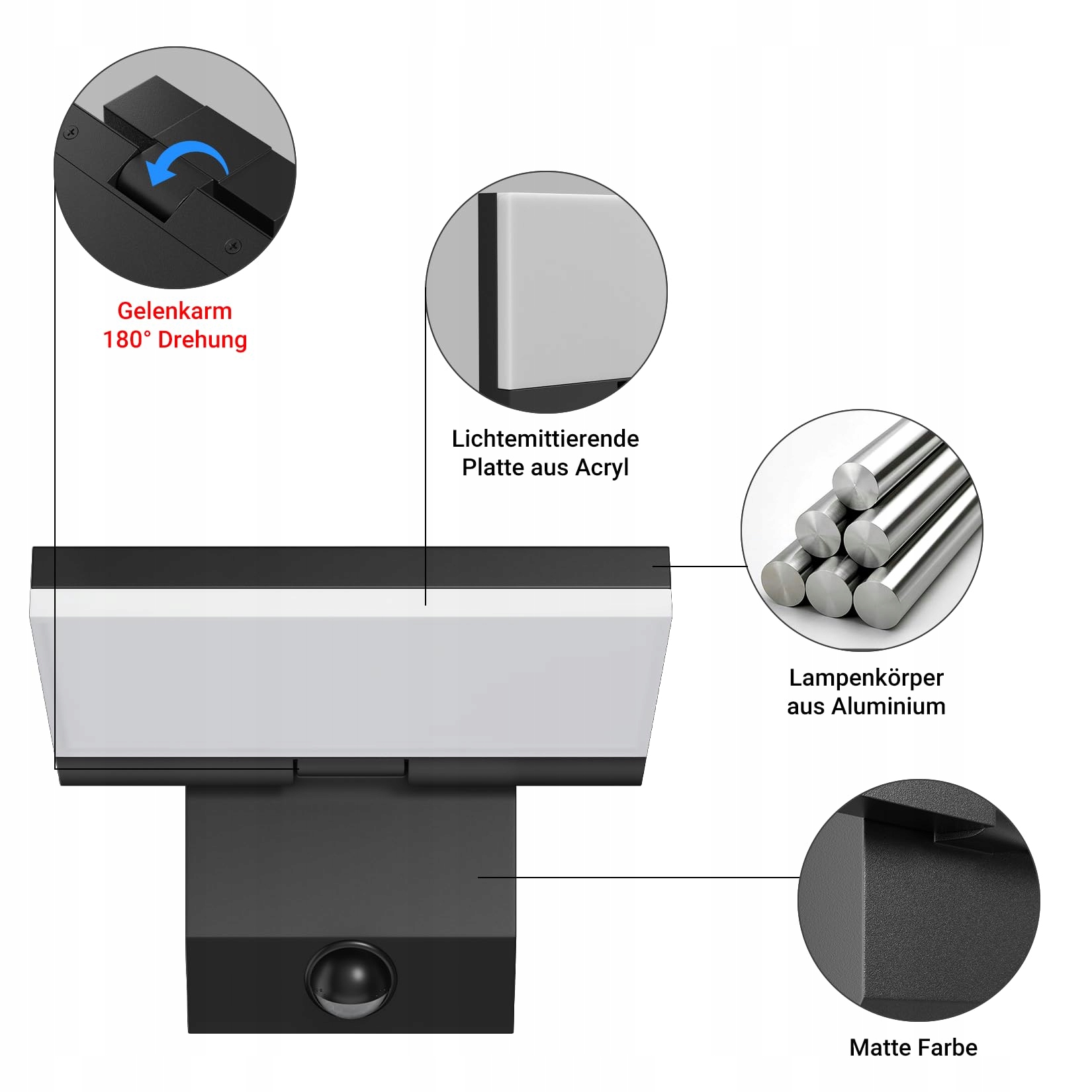Lampa Zewnętrzna LED Z Czujnikiem Ruchu Obrotowa Ciepła IP65 24W K-BRIGHT — miniatura 6