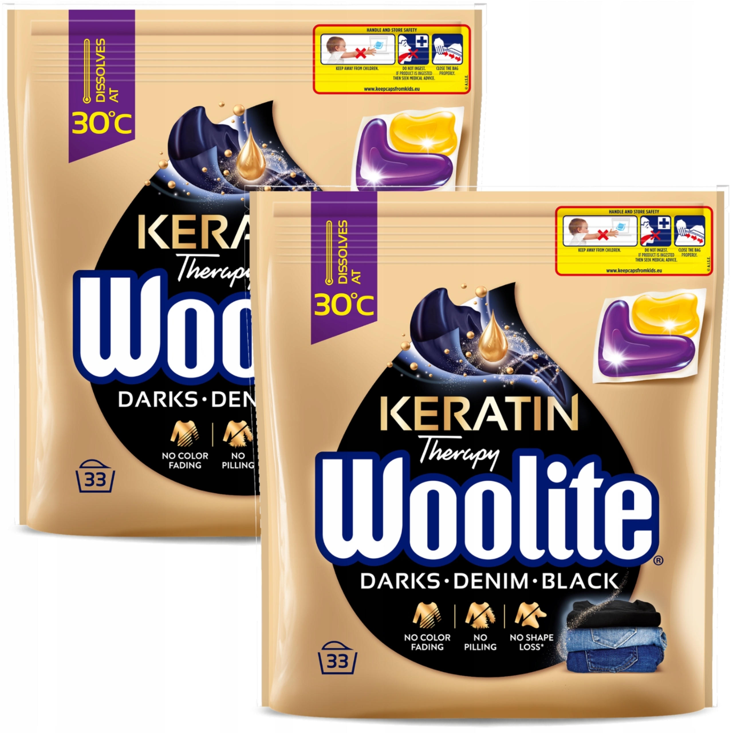 Levně Sada černých pracích Kapsle Woolite s keratinem 2x33 66 Kusů