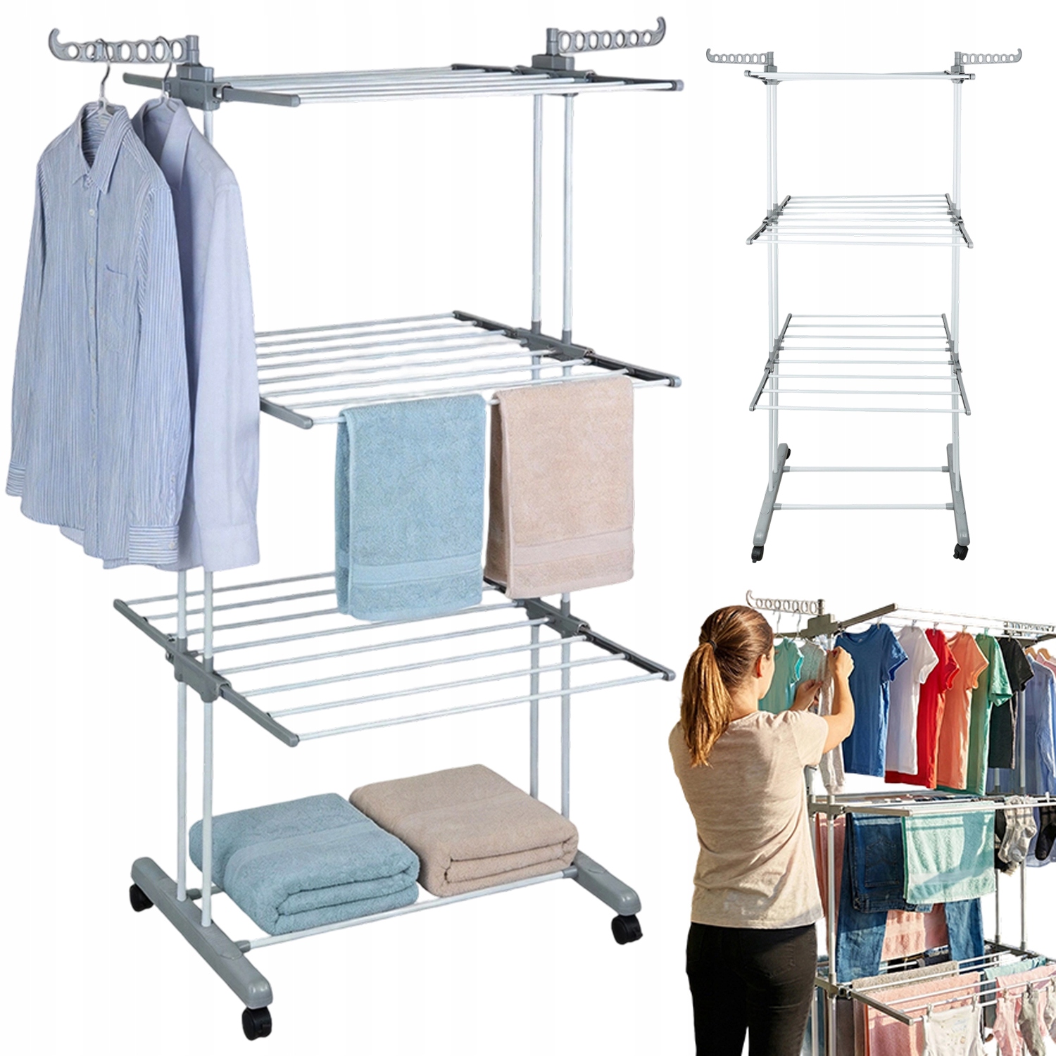 Levně Sušák Na Prádlo, Stojící, Posuvná Křídla, 6 Panelů, 360° Kolečka, 4 Úrovně