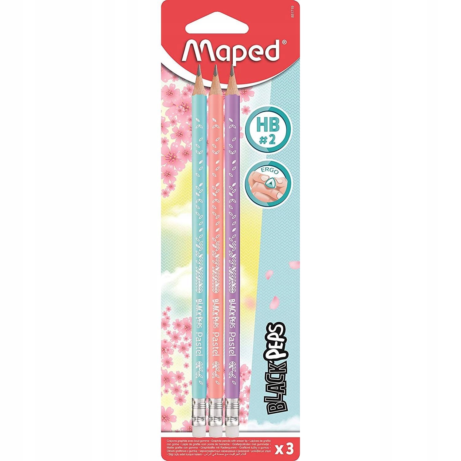 

Maped Ołówki Grafitowe Hb Z Gumką 3 Szt Black Peps