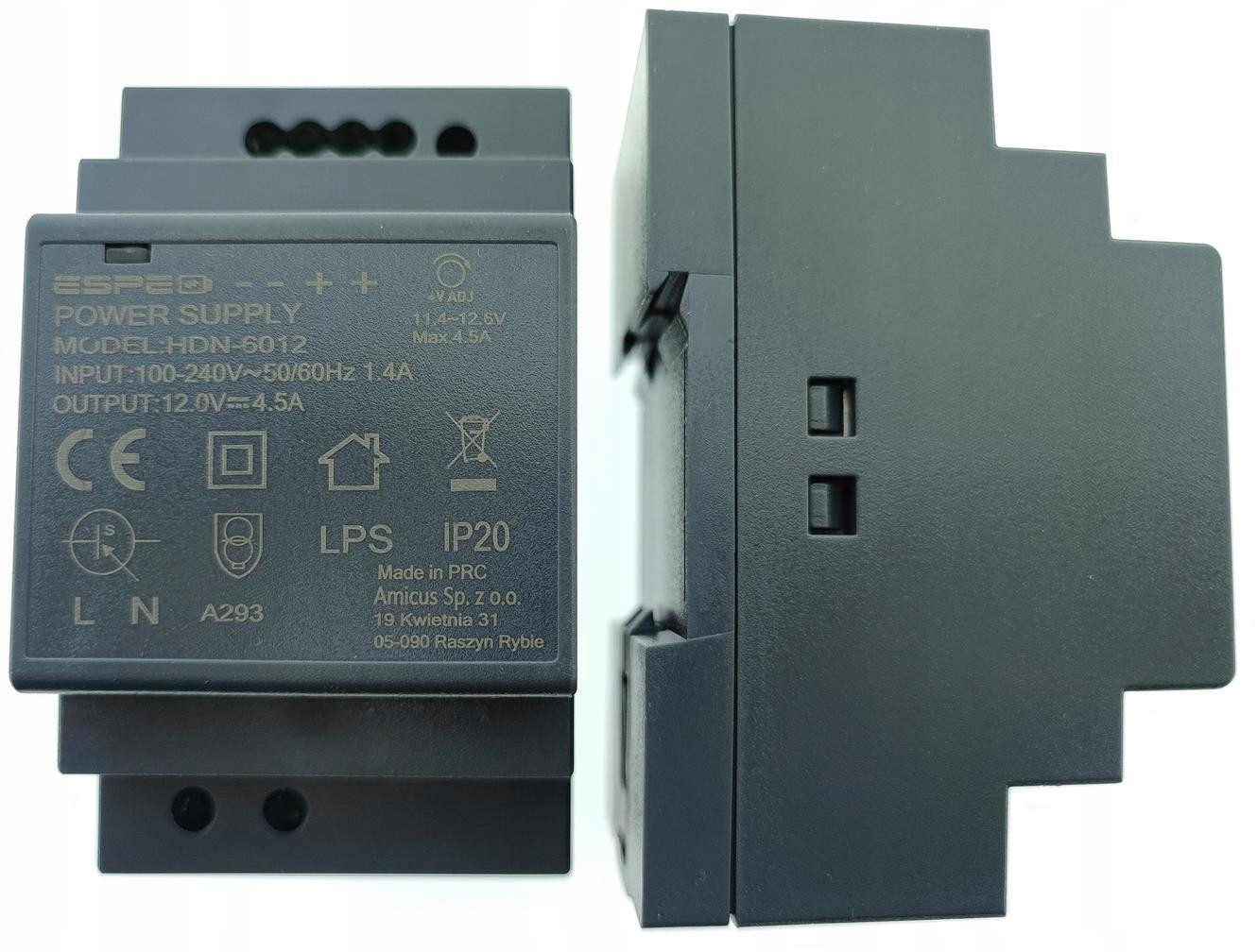 Zasilacz Impulsowy Na Szynę Din Espe HDN-6012 12V/54W/4.5A