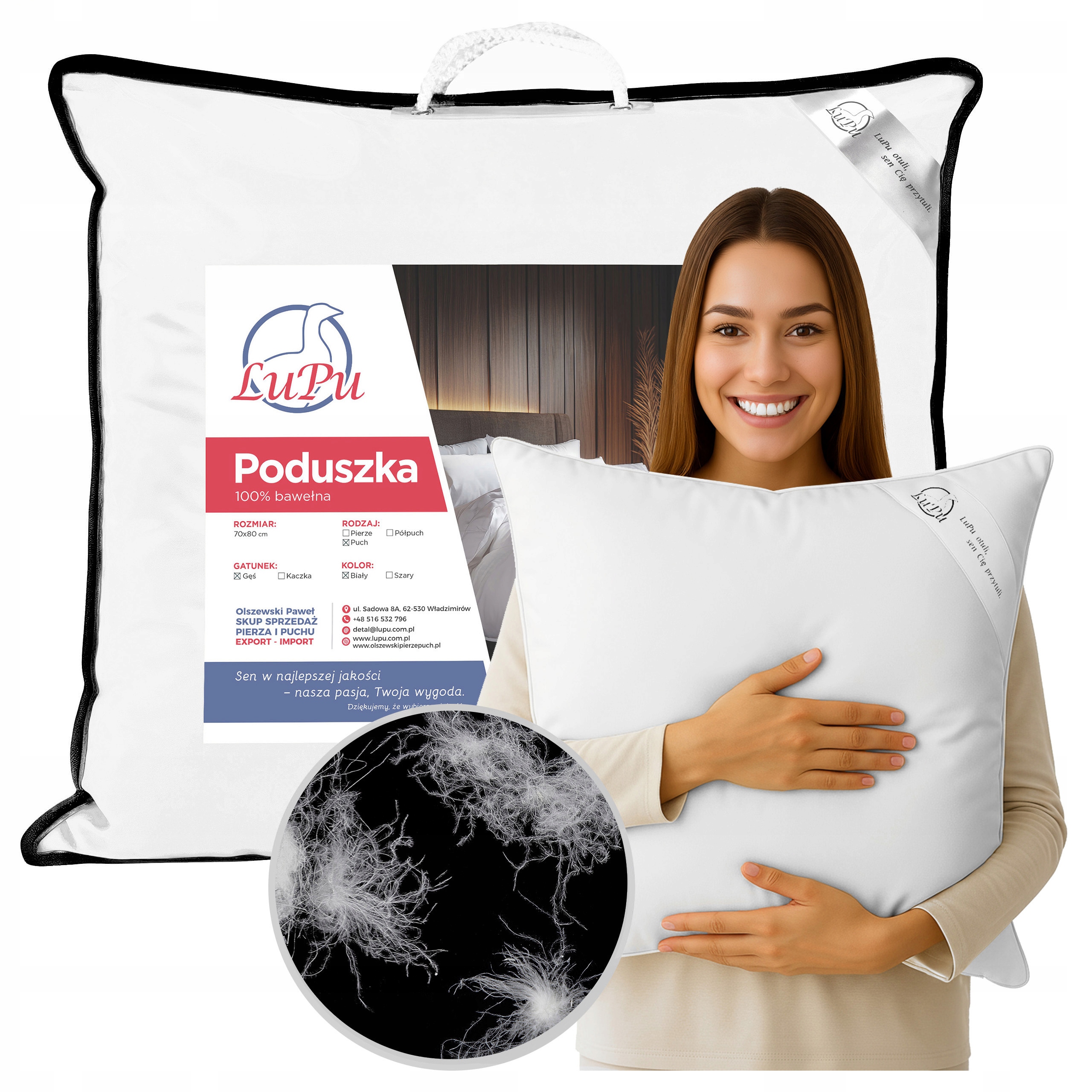 Vankúš 70x80 na spanie z Husieho Páperia A1 biely, antialergický, biely