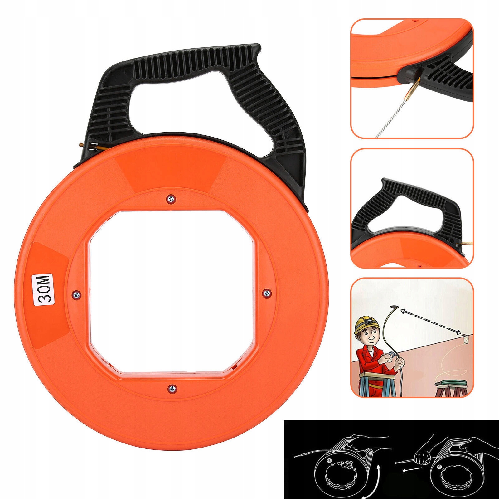 Skleněné Vlákno Kazeta Pilot Pro Protahování Kabelů Stalka Naviják 30 m 4 mm