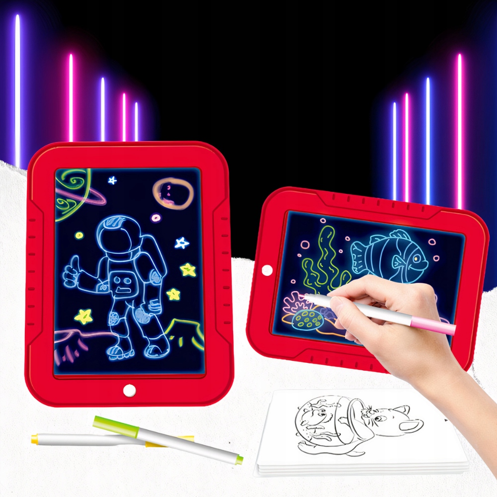 TABLET GRAFICZNY DO RYSOWANIA ZNIKOPIS 12,5" SZABLONY PISAKI NEONOWE XXL Waga produktu z opakowaniem jednostkowym 0.314 kg