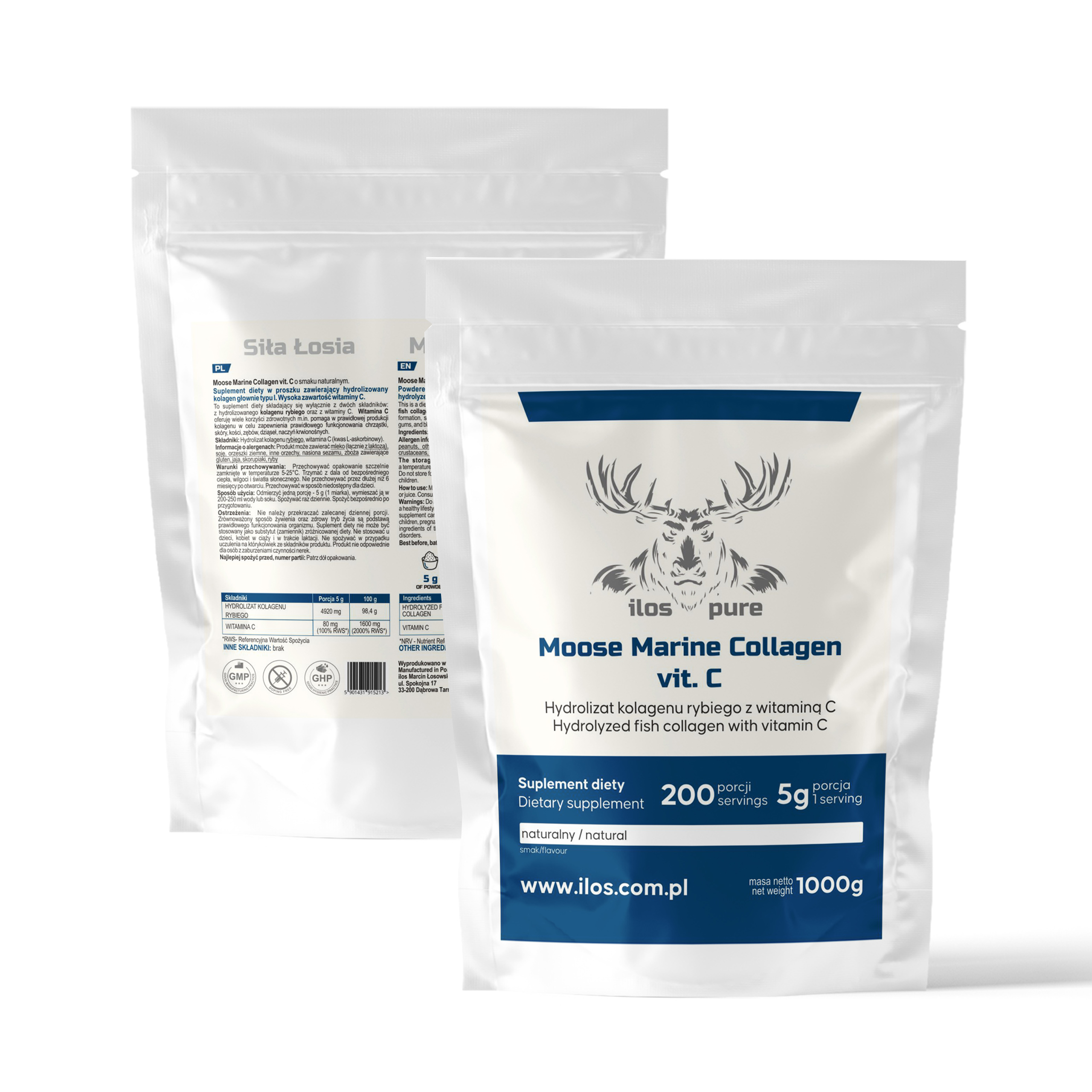 KOLAGEN RYBI WŁOSY SKÓRA PAZNOKCIE ilos PURE WITAMINA C 1000g 1kg NATURALNY Kod producenta ILOS PURE MOOSE MARINE COLLAGEN NATURAL 1 kg