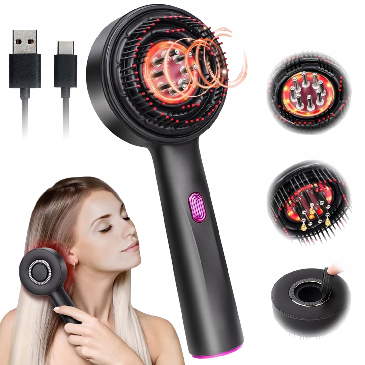 Masażer Do Skóry Głowy Aplikator Wcierki Do Włosów 2W1 Szczotka Elektryczna