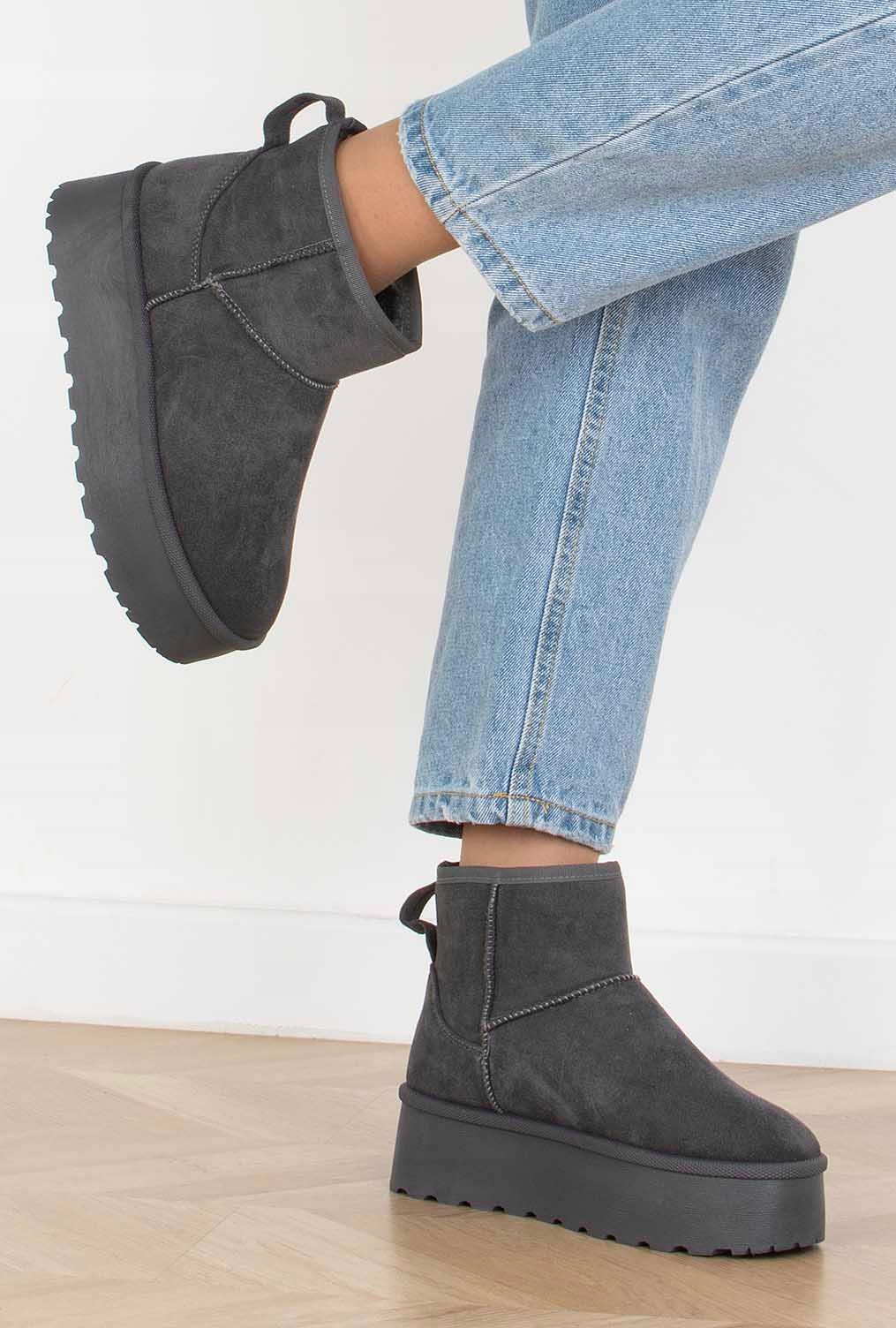 ŚNIEGOWCE SZARE OCIEPLANE BOTKI NA PLATFORMIE 37 Materiał wkładki inny