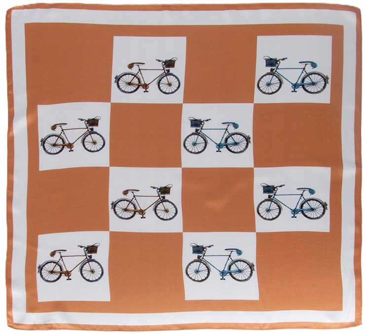 Dámský hedvábný šátek 100% hedvábí 70x70 cm Šátek Hnědá Jízdní kola