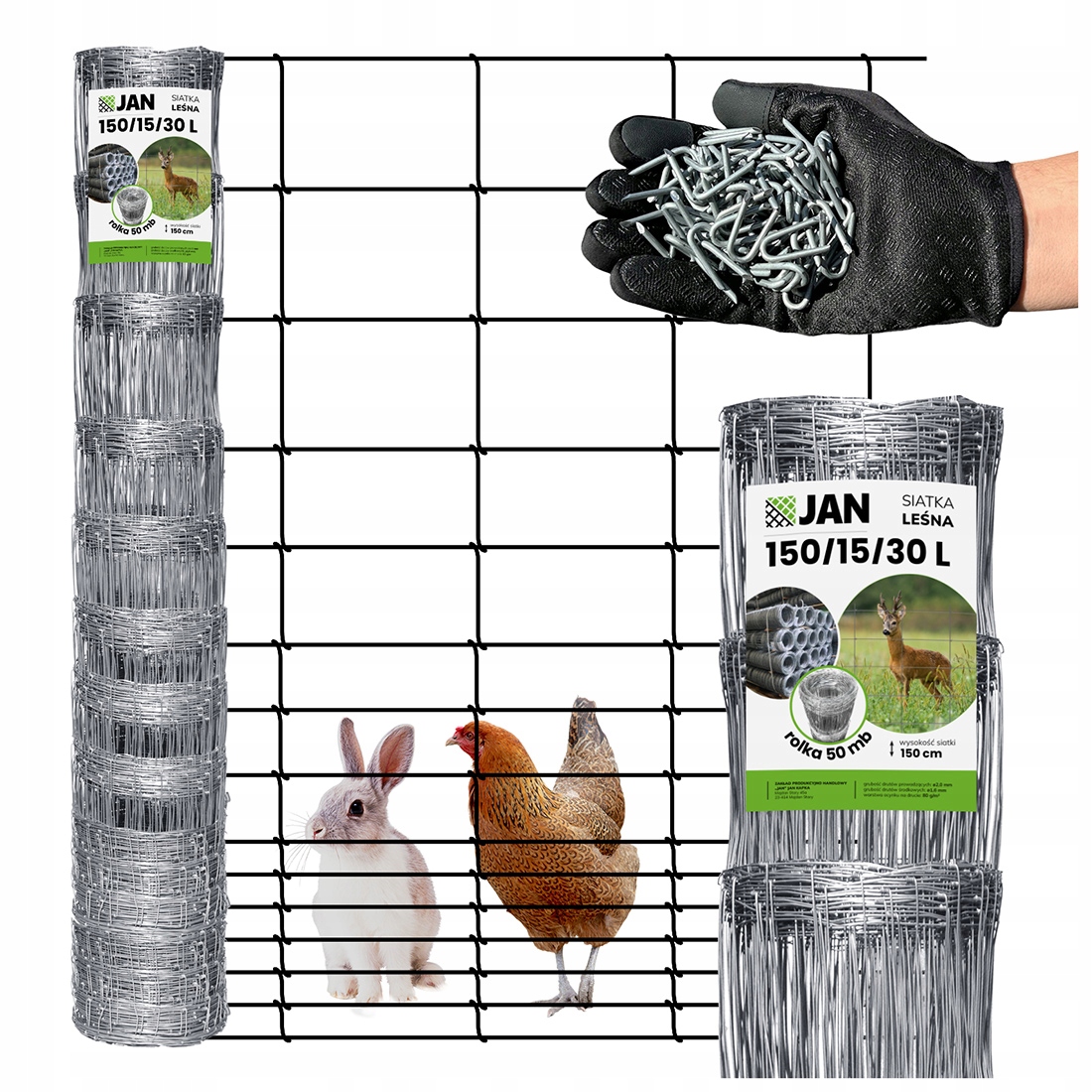 Siatka Leśna Ogrodzeniowa 150/15/30 L 50m Gęsta na kury Zająca owce