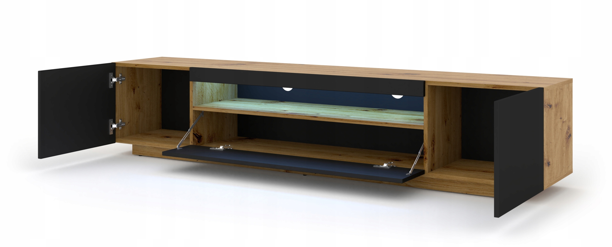 Szafka RTV AURA 200 dąb artisan / czarny mat z LED Marka Homlando