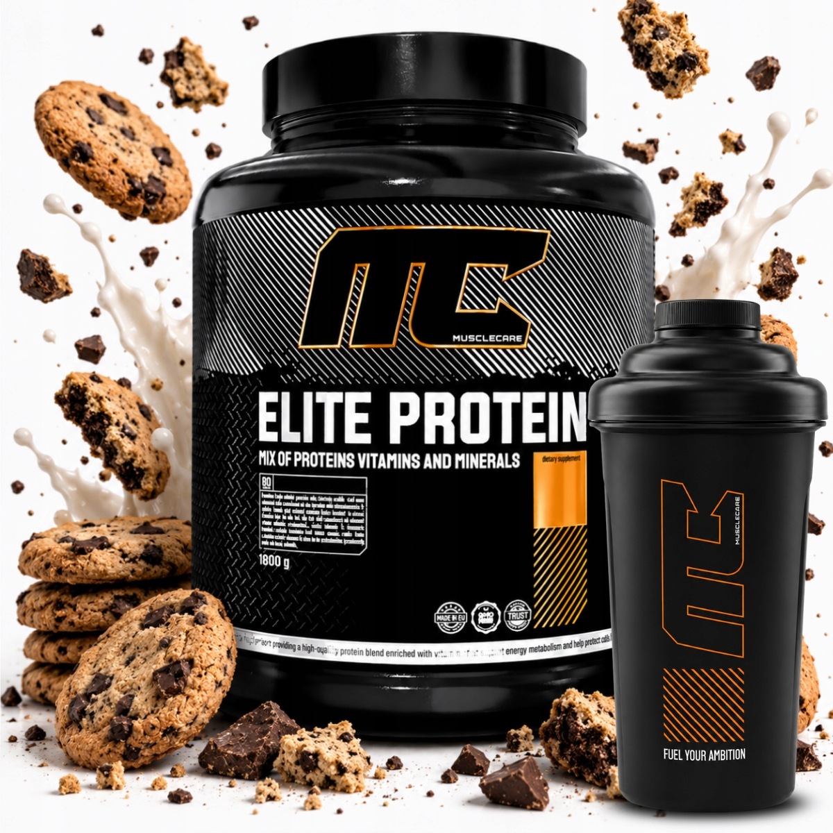 Bílkovina mix proteinů Wpc Wpi Muscle Care Elite Protein 1800 g Sušenka Shaker