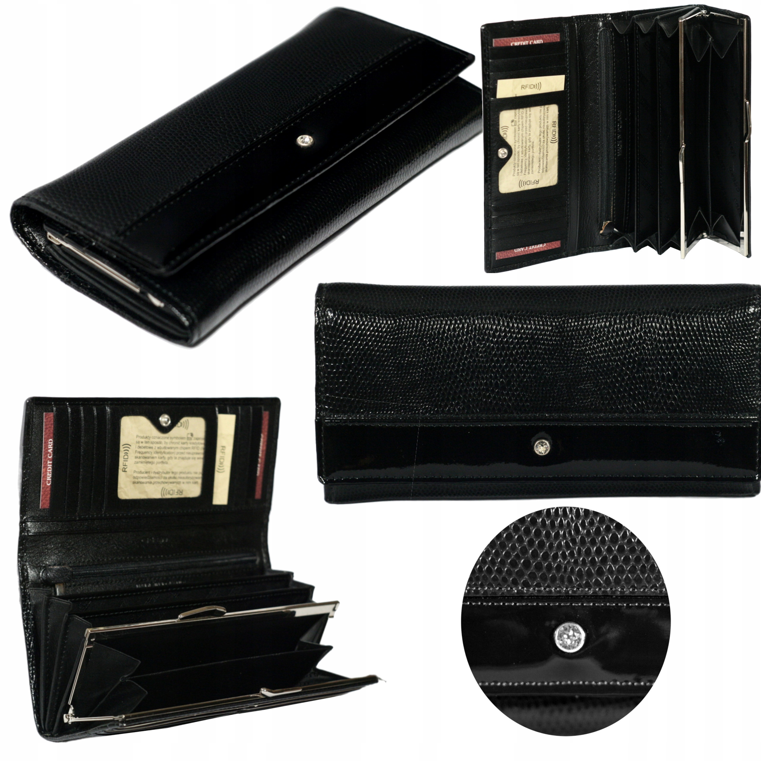 Dámská peněženka černá velká kůže krystaly Swarovski polská výroba