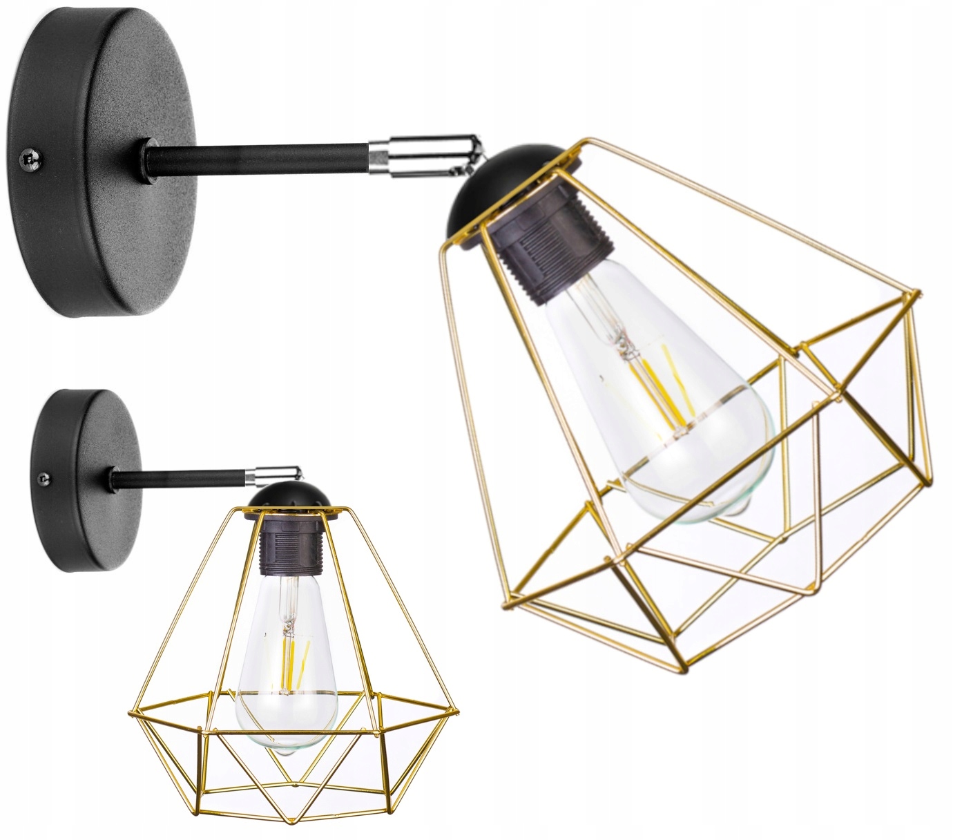 

Kinkiet Druciany Loft Led Edison Lampa Złoto