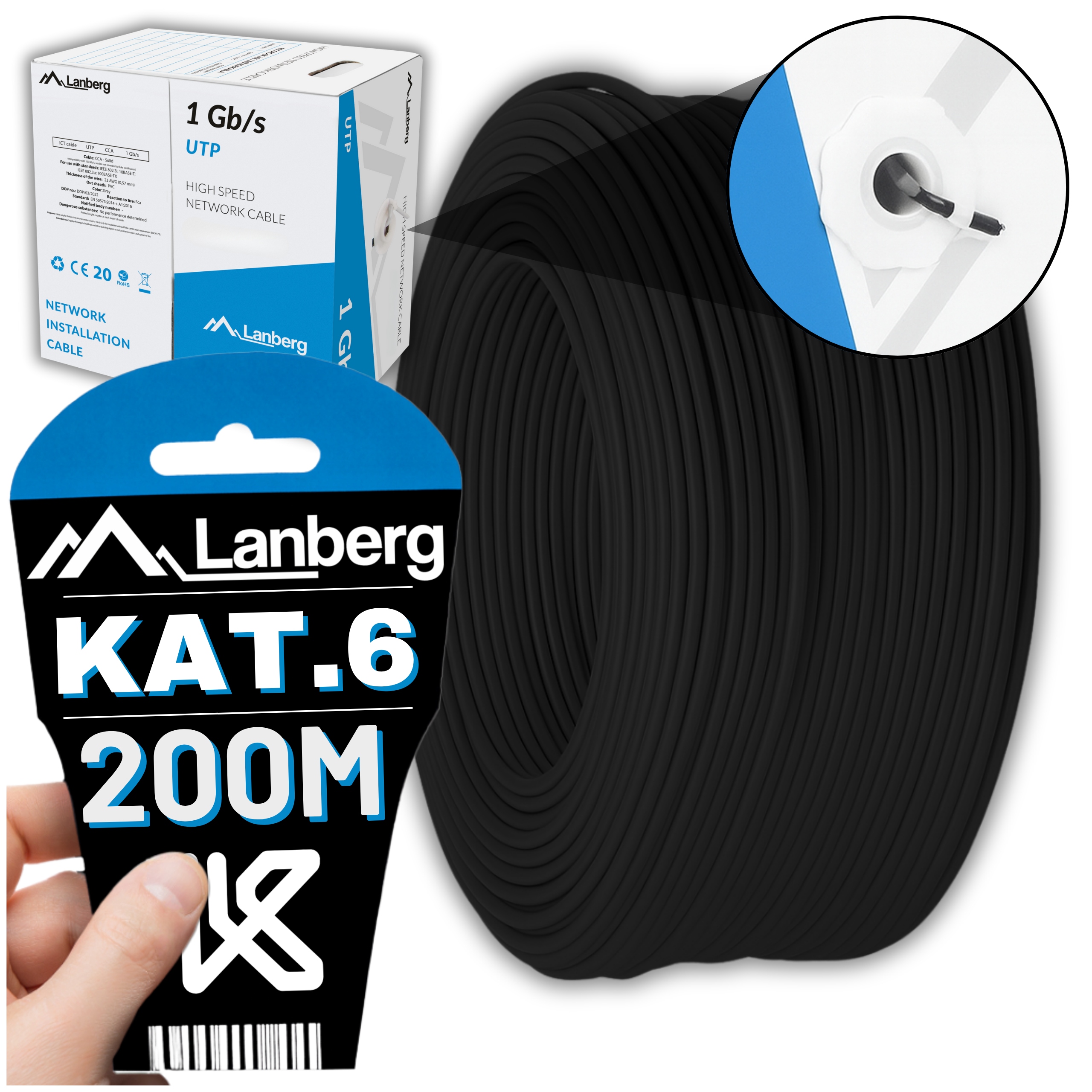 Kabel Sieciowy Skrętka Przewód Lan RJ45 Utp KAT.6 CAT.6 200M Lanberg Szybki