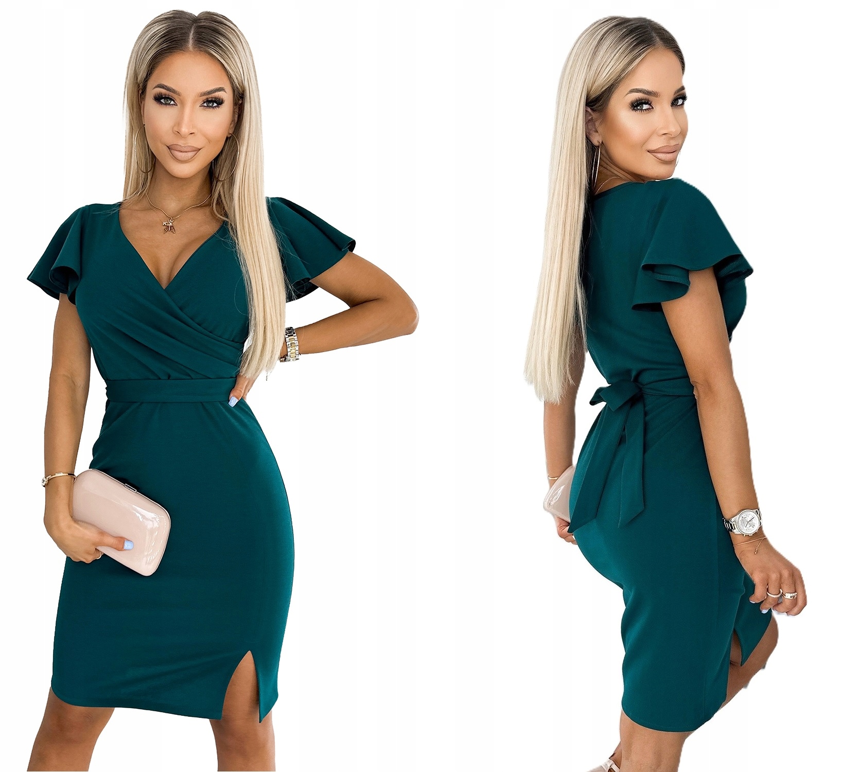 Fenoménní Ženské Šaty S Jemným Rozparkem, Lahvově Zeleň Xs