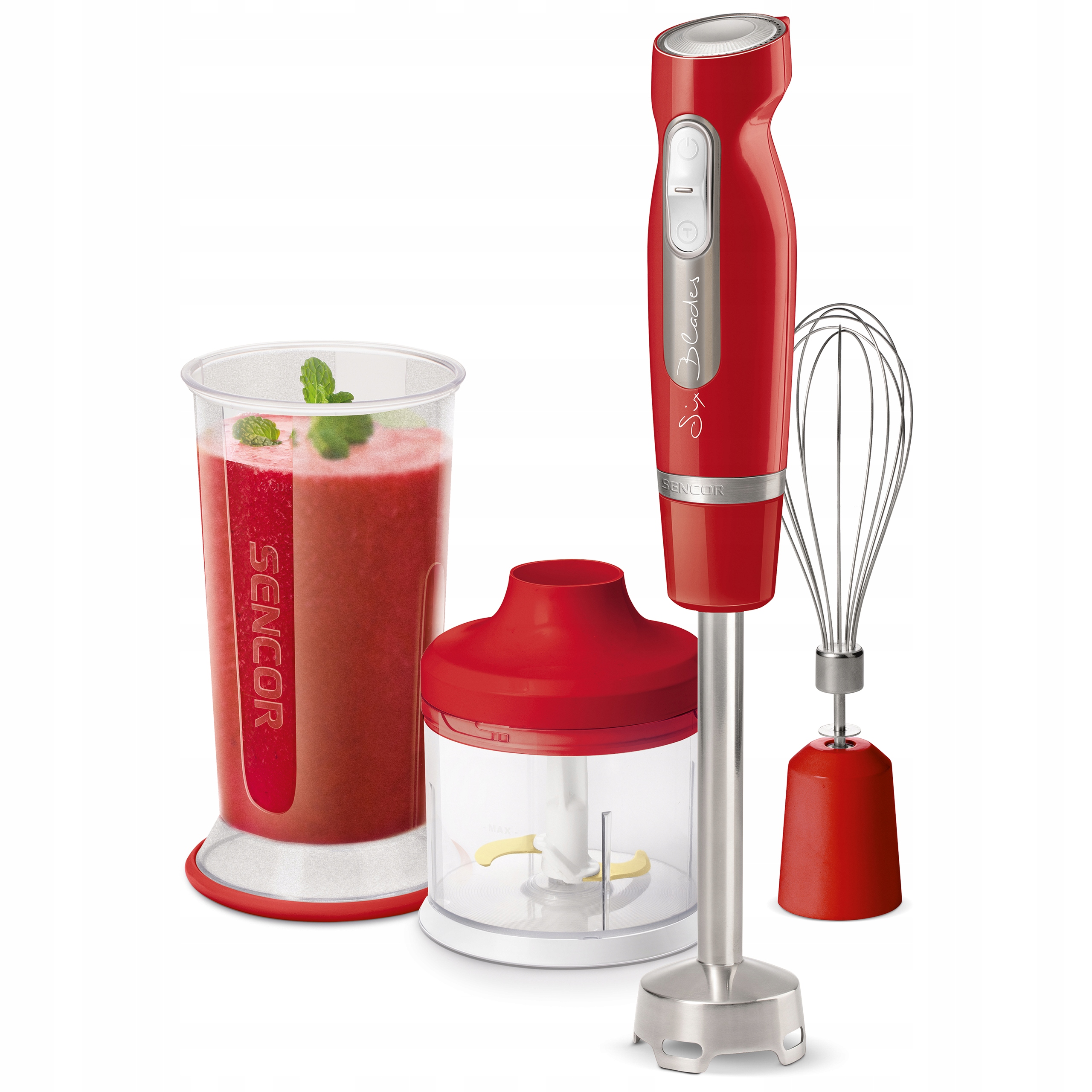 Blender ręczny z siekaczem 1000W Turbo czerwony Sencor Shb 4464RD-EUE3
