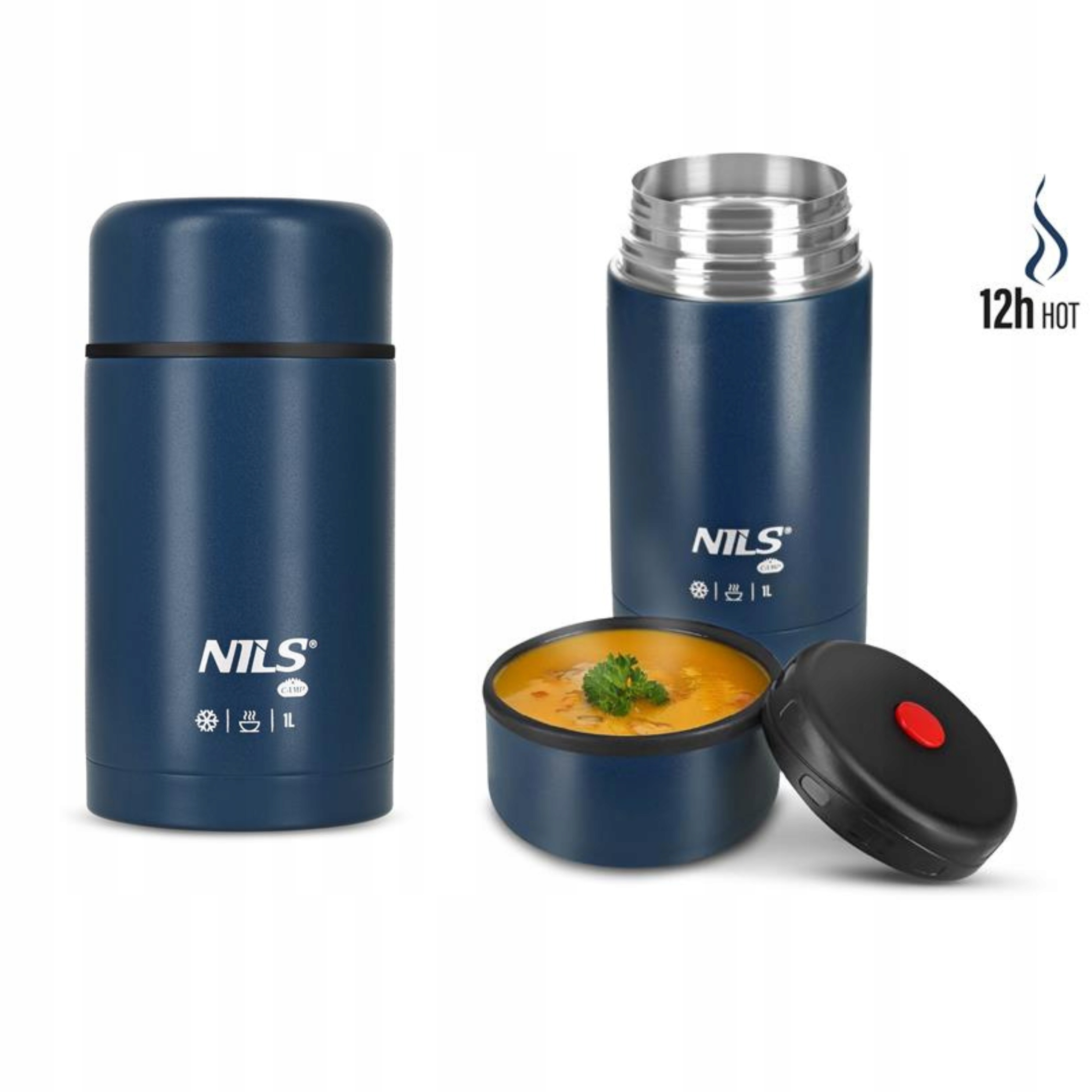 Szczelny Obiadowy Termos 1l stalowy niebieski lunchbox Nils Camp