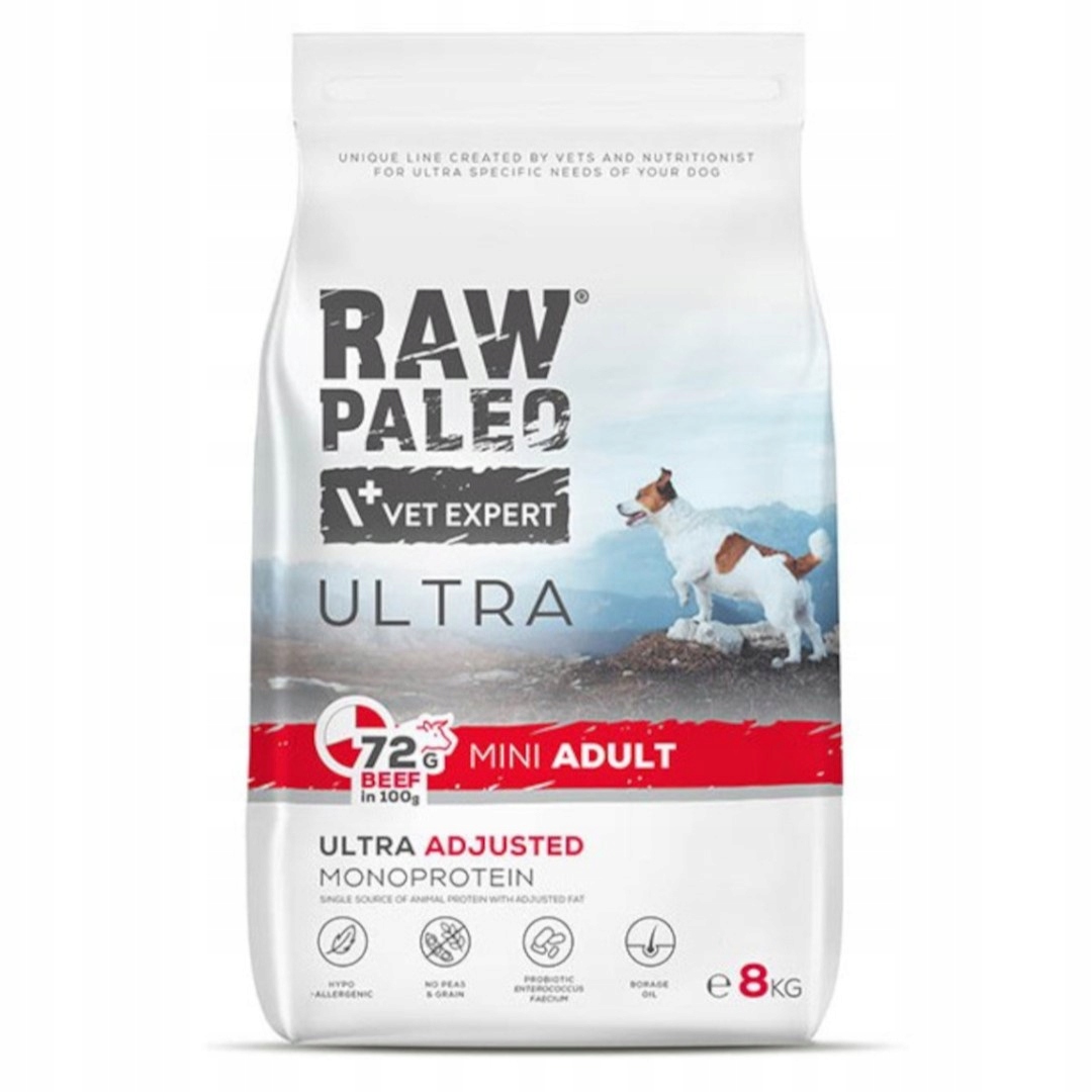 Raw Paleo Ultra Beef Adult Mini 8kg Karma z Wołowiną Dla Psów Ras Małych
