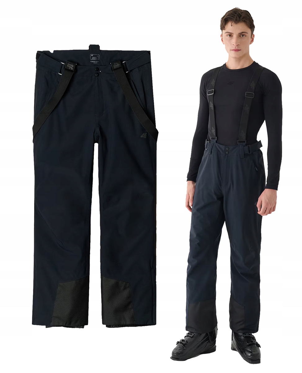 Pánské lyžařské kalhoty 4F s ramenními popruhy M0756 voděodolné, černé, 2XL