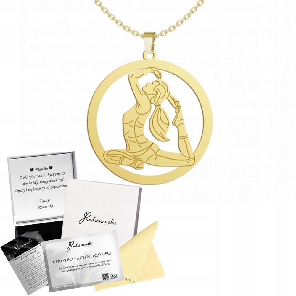 Zlatý náhrdelník Jóga 925 Řetízek s jógou Dárek Gravírování Dedikace Bonus