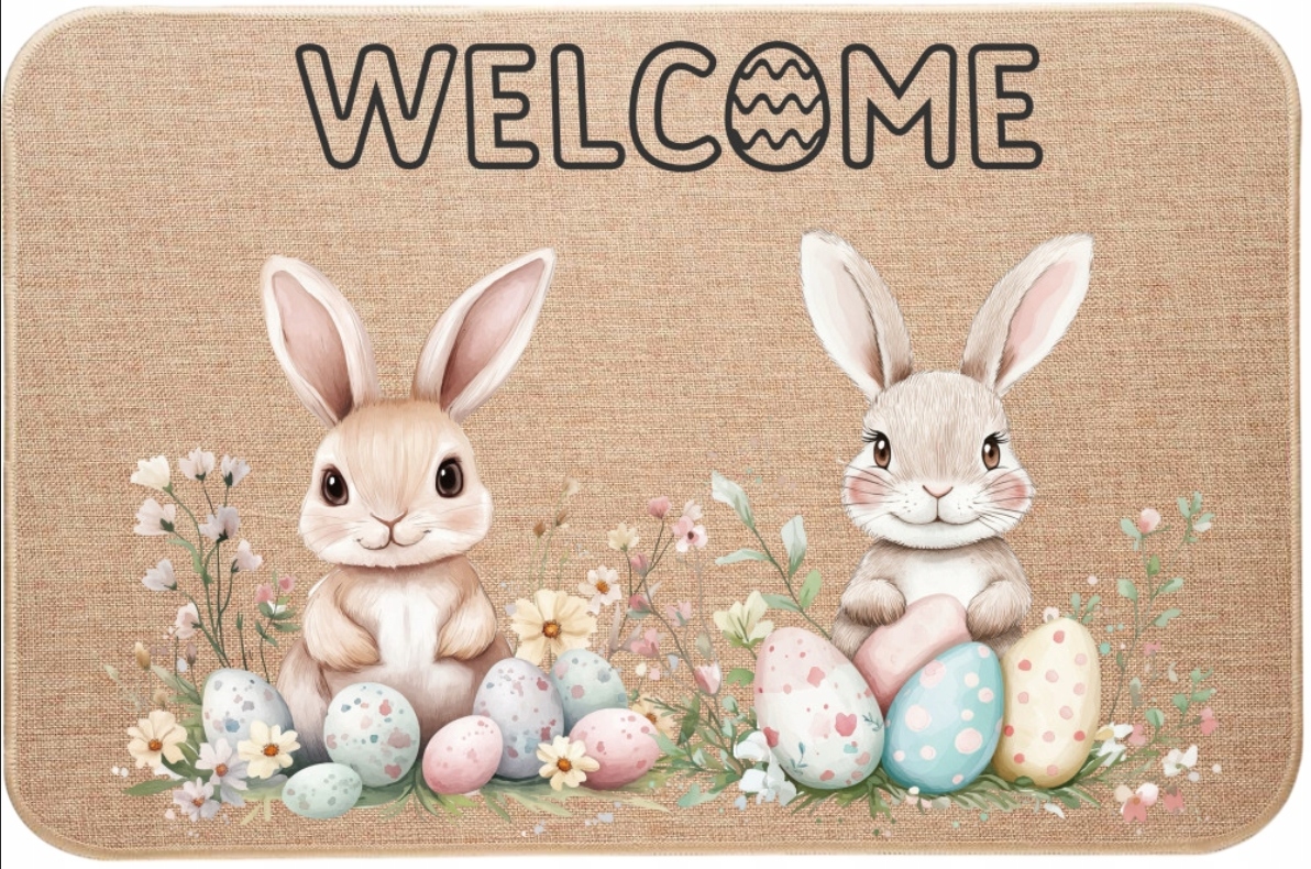 Vstupní Lněná Stěračka Welcome Zajíčci s kraslicemi