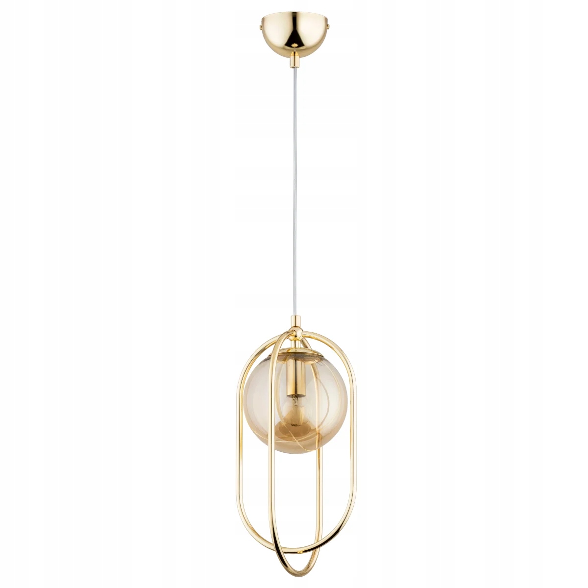 Závěsná lampa zlatá skleněná jantarová koule glamour do ložnice Alfa