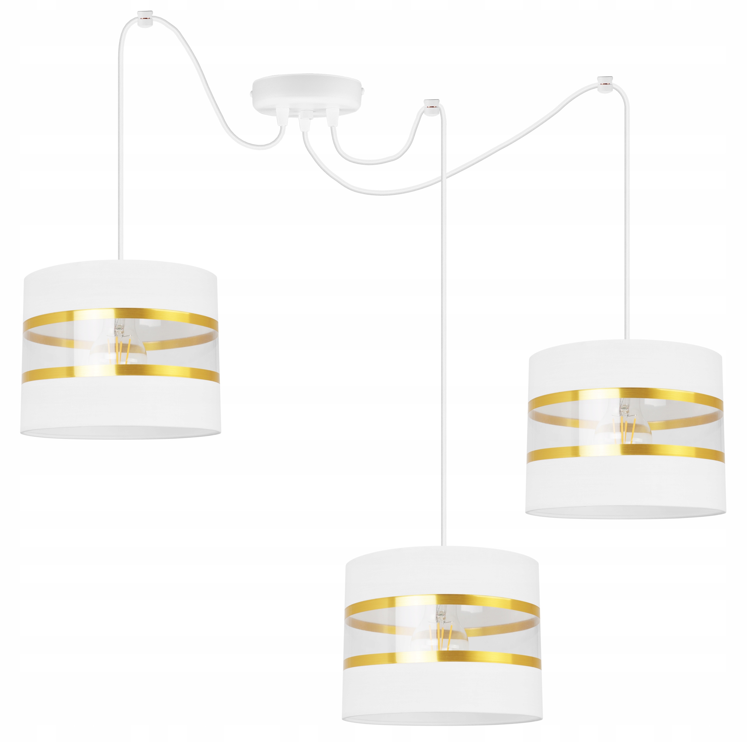 Závěsná Stropní Lampa Pavouk, Trojitý Lustr Glamour, Bílo-zlaté Stínidlo