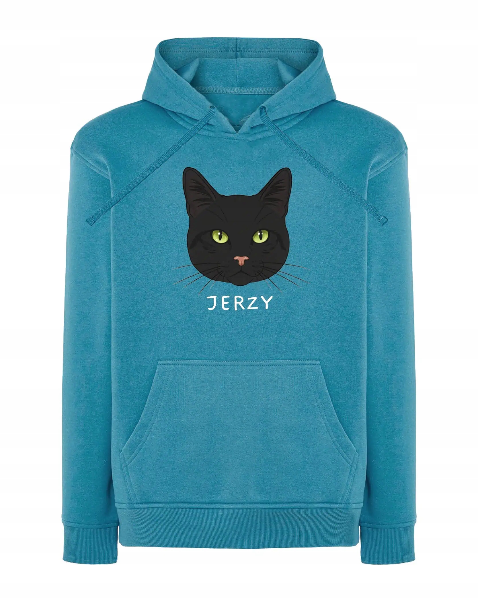 Mikina s kapucí Střešní taška černá Personalizovaná Kočka Pupil modrá XL