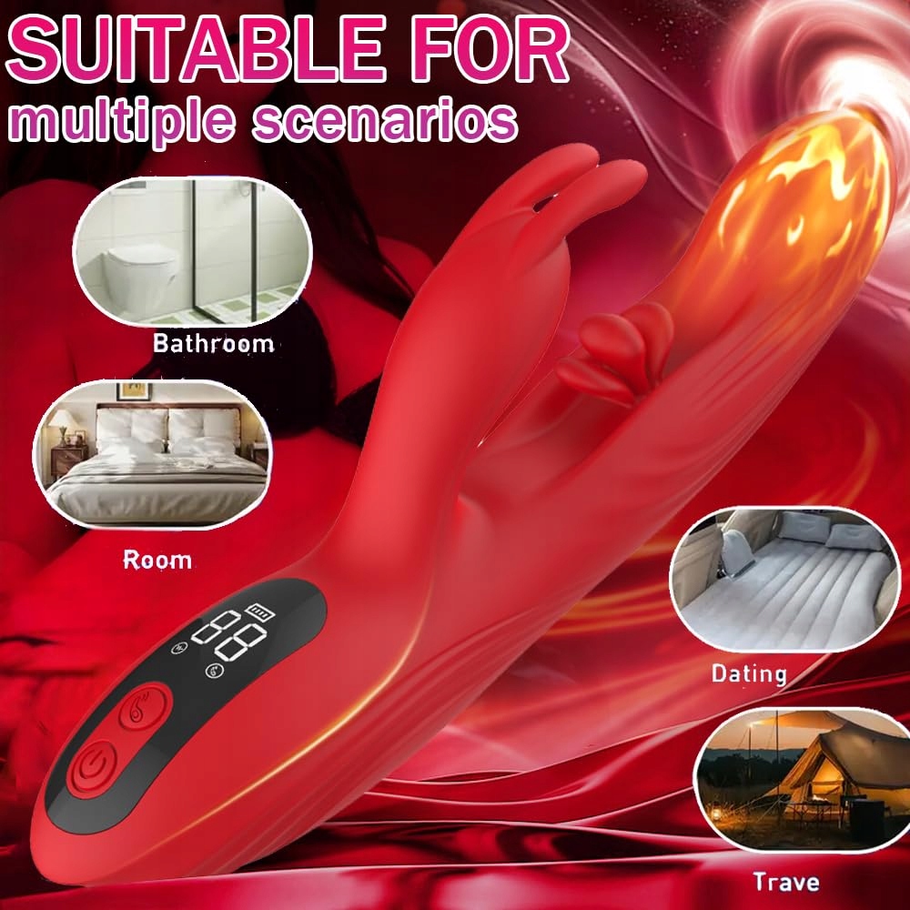 RABBIT VIBRATOR 3W1 DLA KOBIET STYMULATOR KLITORIS LCD REALISTYCZNY DILDO — miniatura 5