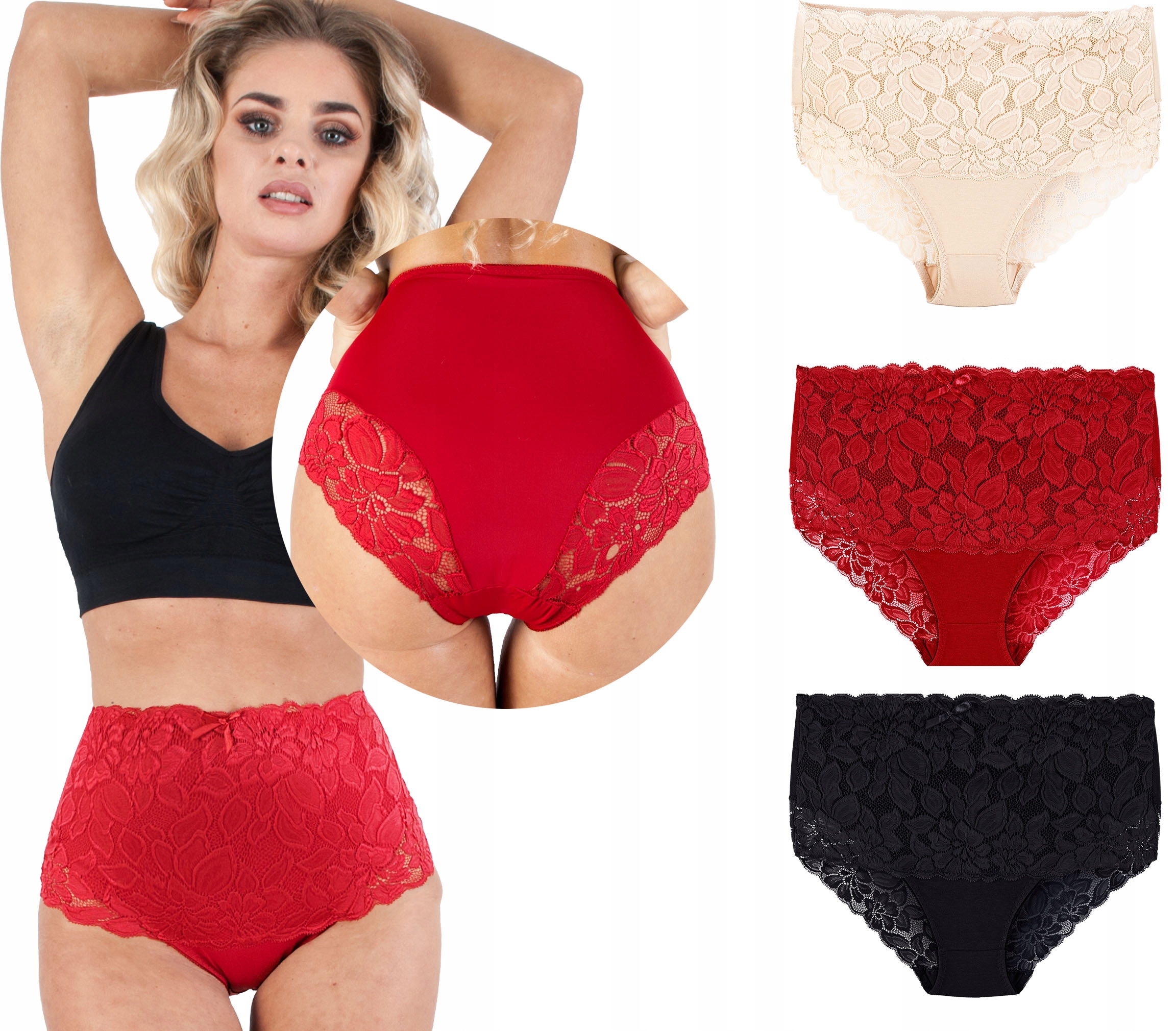 MAJTKI WYSOKIE koronkowe WYSZCZUPLAJĄCE plus size Kolor biały