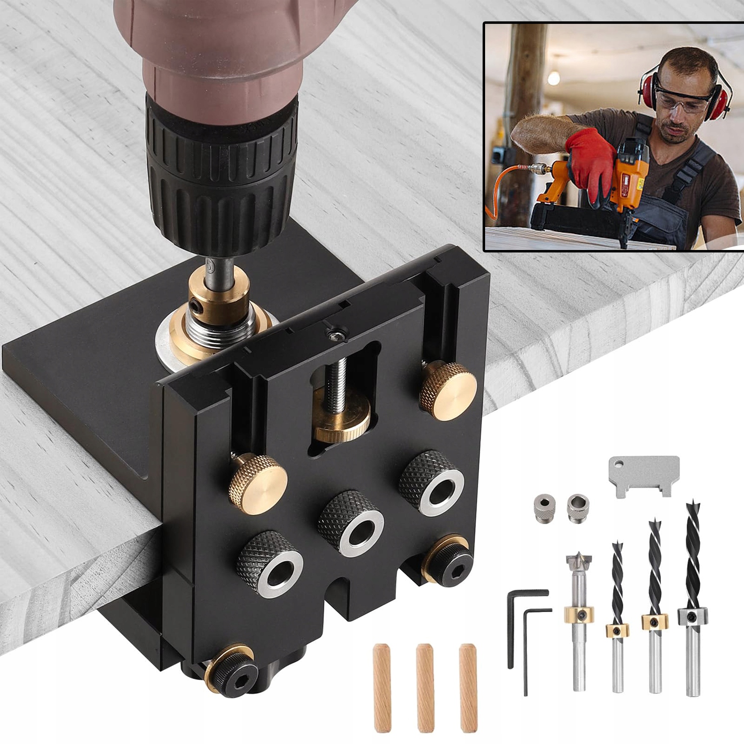 Vrtací Šablona 6/8/10/15 mm Samostředící Sada 3V1 Pro Kolíky