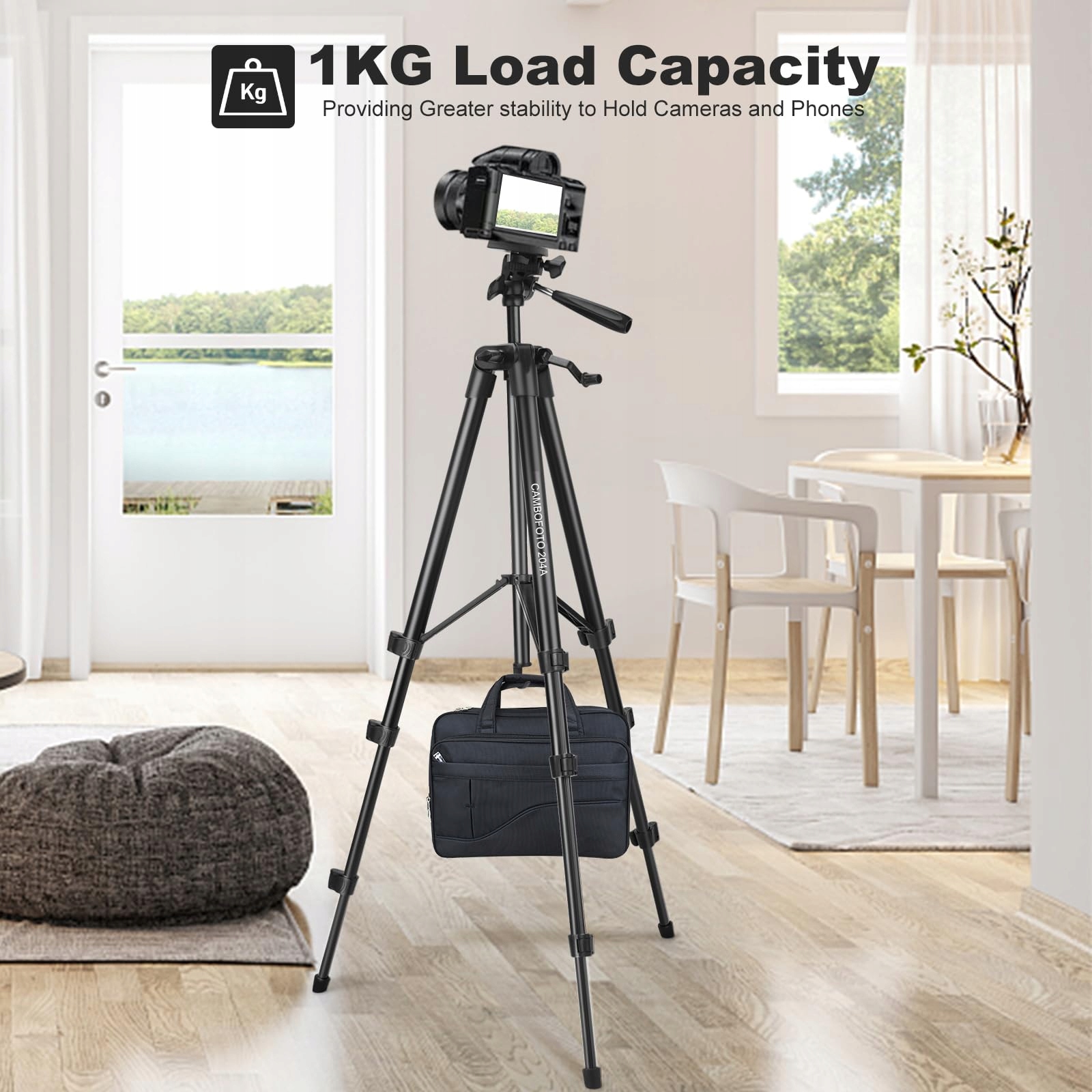 CAMBOFOTO Lekki Statyw 134 cm Do Smartfonów i Kamer Aluminiowy — miniatura 7