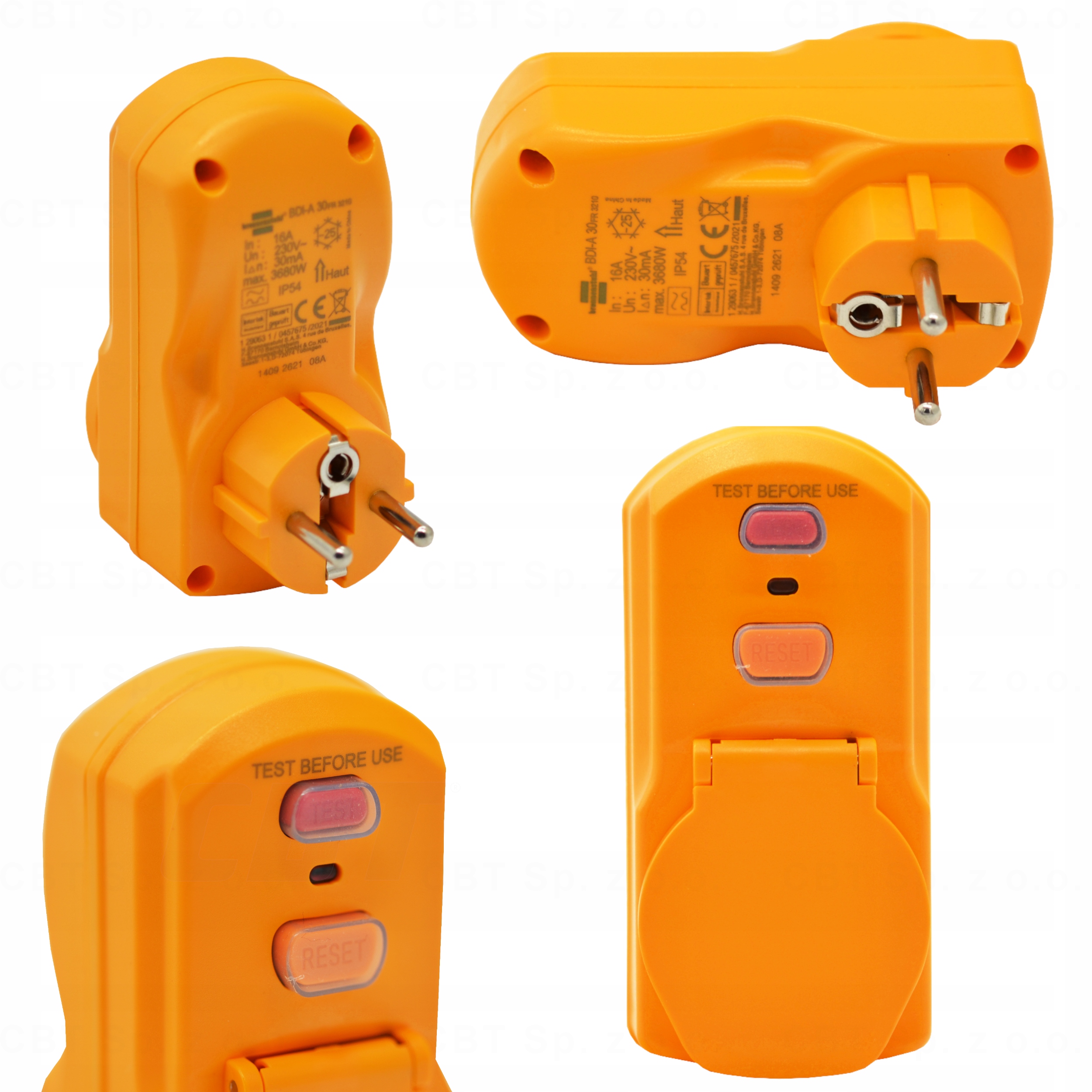 PRZEJŚCIÓWKA Z WYŁĄCZNIKIEM RÓŻNICOWOPRĄDOWYM WTYK GNIAZDO 230 v 16A IP54