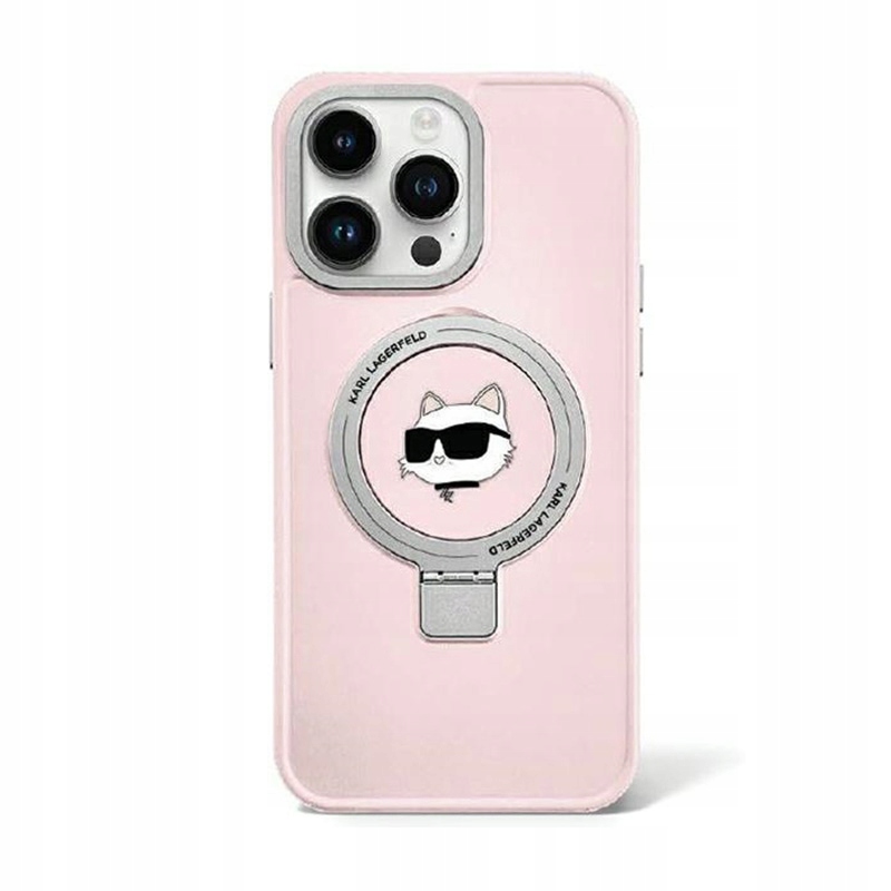 Karl Lagerfeld Ring Stand Choupette Head MagSafe Pouzdro pro iPhone 15 Pro (růžové)