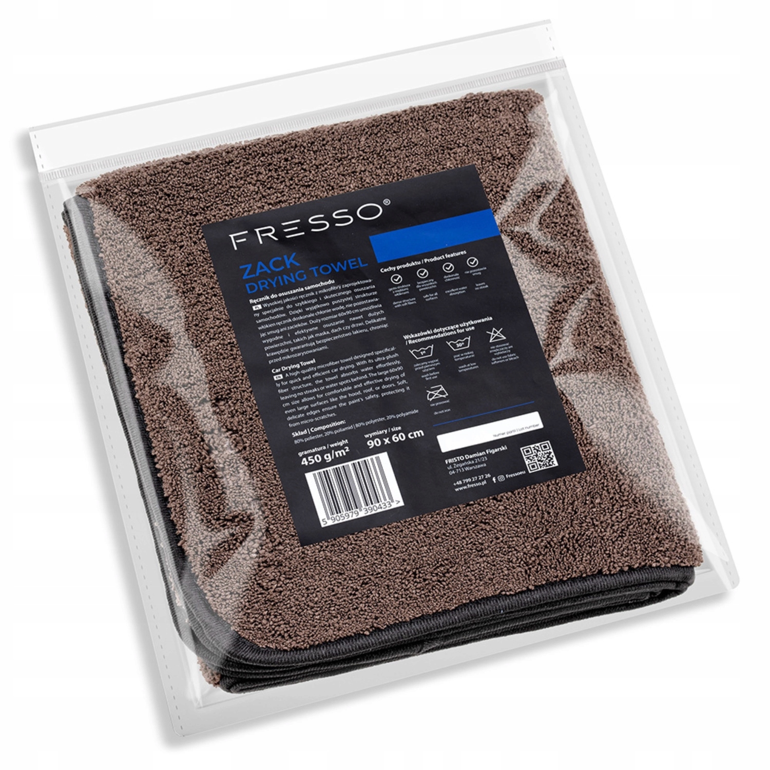 Fresso Zack Drying Towel Ręcznik do osuszania samochodu 60x90 450 gsm