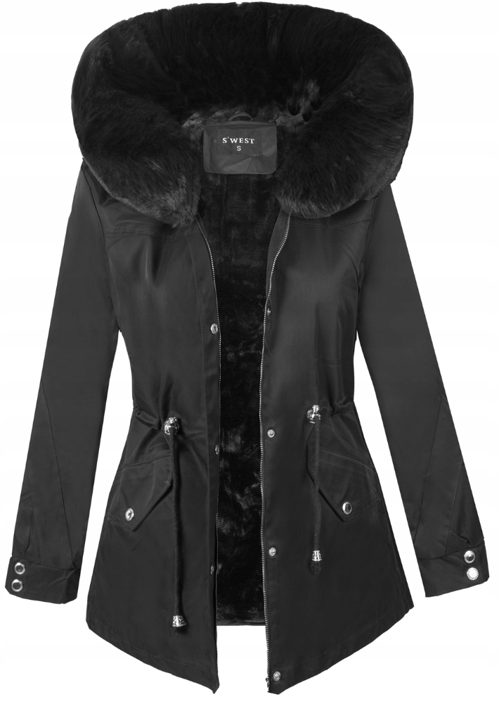 Dámská Zateplená Zimní Bunda Parka Kožíšek Černá S