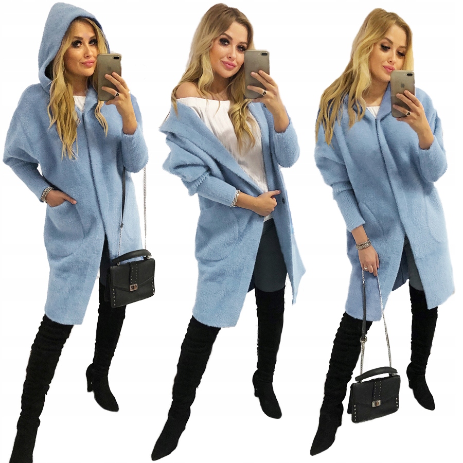 Alpaki Kabát Vlněná Bunda Barvy oversize Dlouhá Baby Blue