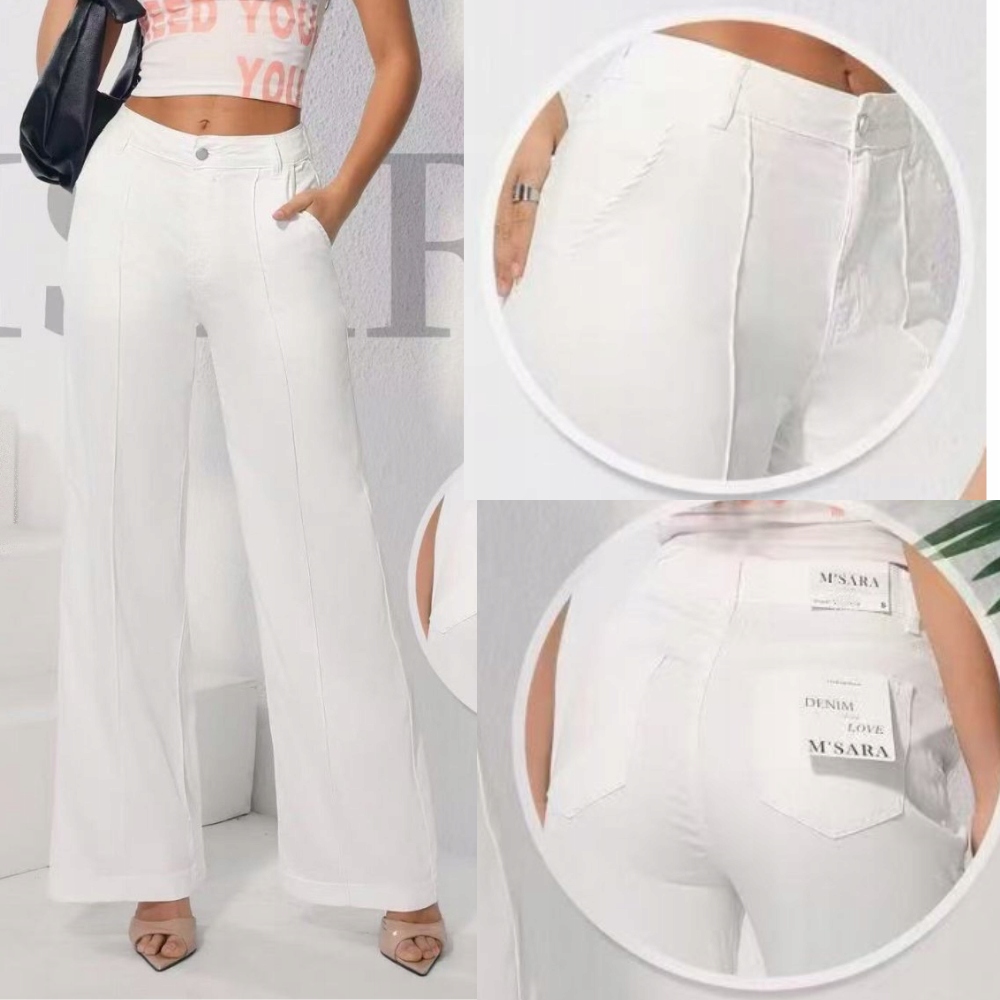 M.sara Nietuzinkowe Spodnie szwedy Wide Leg Premium Kant Białe 40 L