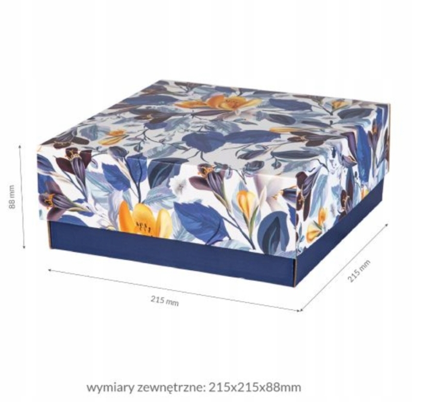 Pudełko WIEKO-DNO 200x200x85mm GRANATOWE KWIATY - PUDEŁKO NA PREZENT Marka TipTopHome