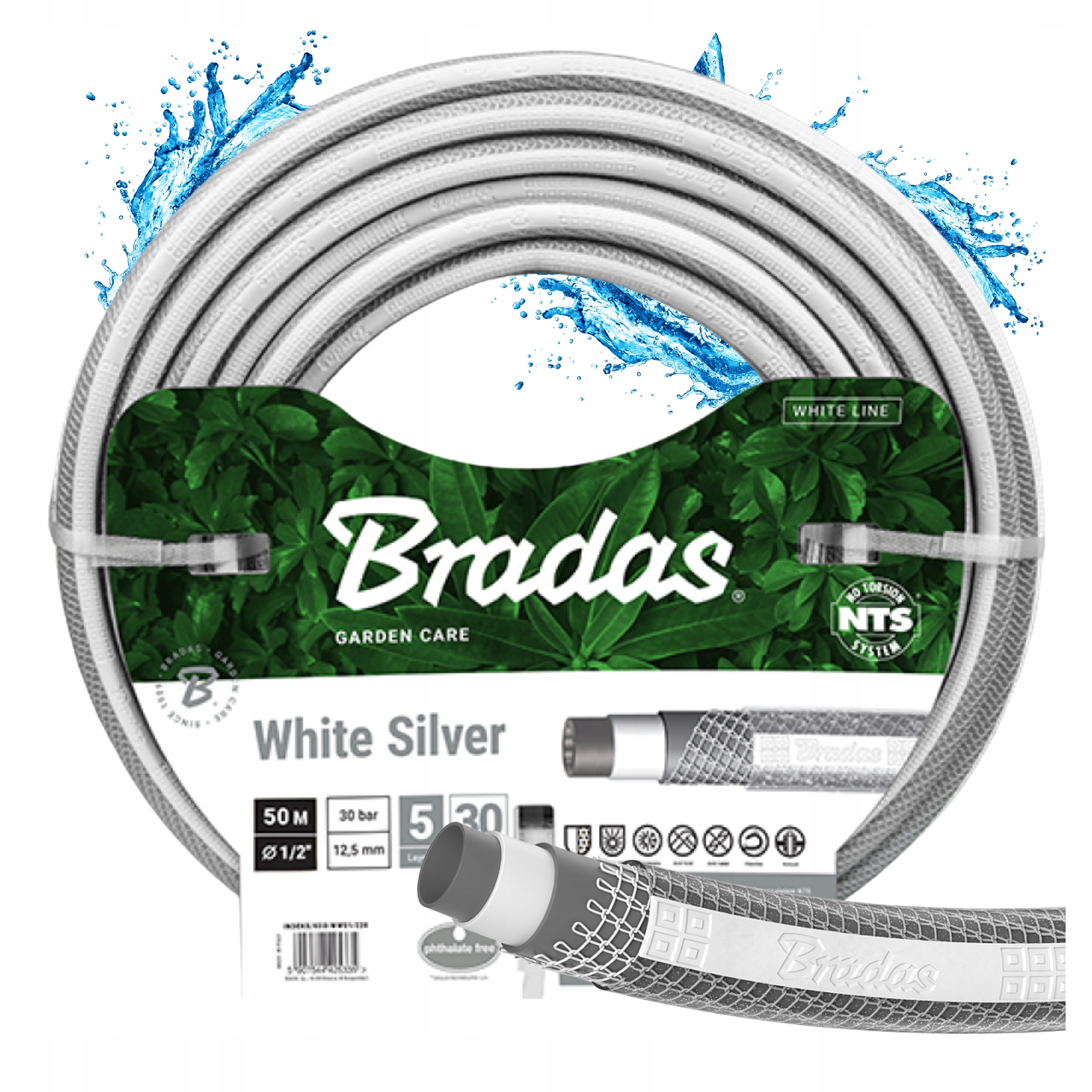 Hadice 5 Vrstev 1/2" 50 m Elastická Svinovací Nts White Silver